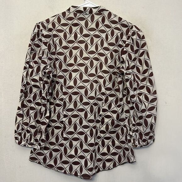 Trina Turk Brown White  Leaf Patterned  Women's Blouse Size S EUC - Picture 6 of 8